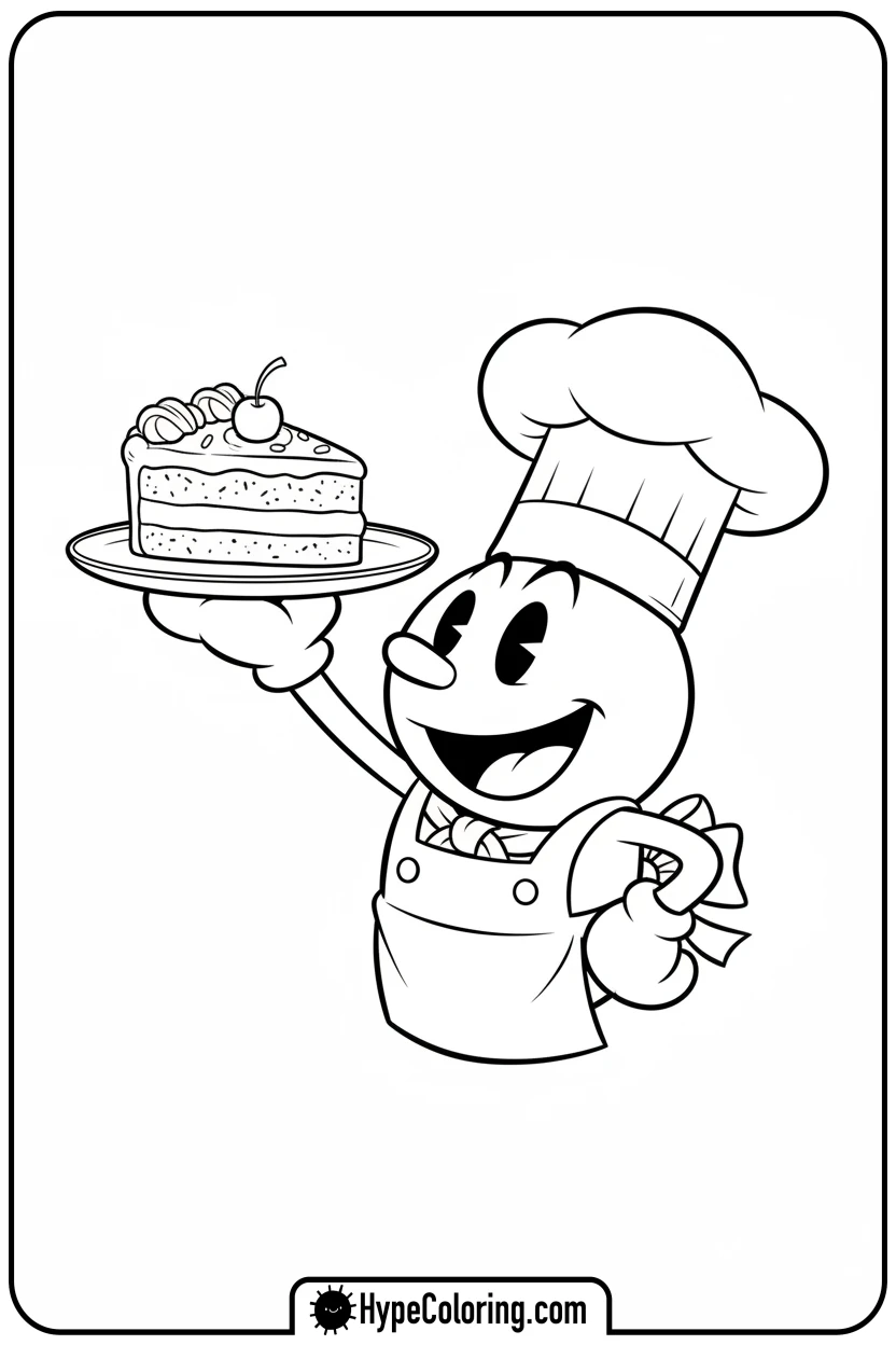 Click to download PDF pac-man-chef-with-cake - pac man coloring pages