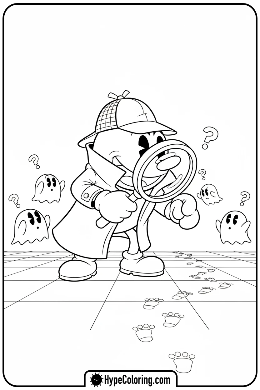 Click to download PDF pac-man-as-a-detective - pac man coloring pages