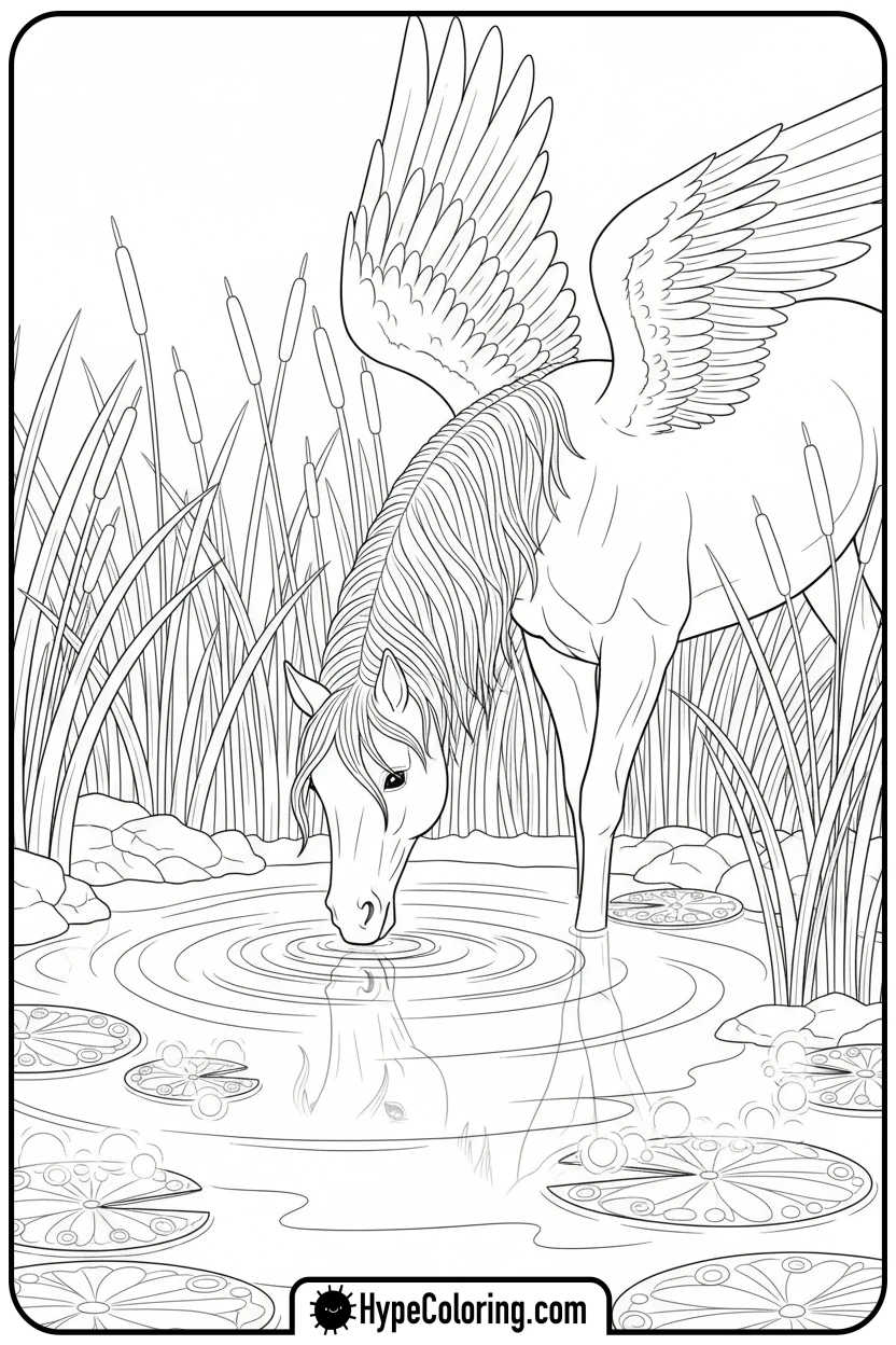 pegasus-drinking-from-magical-pond - pegasus coloring pages