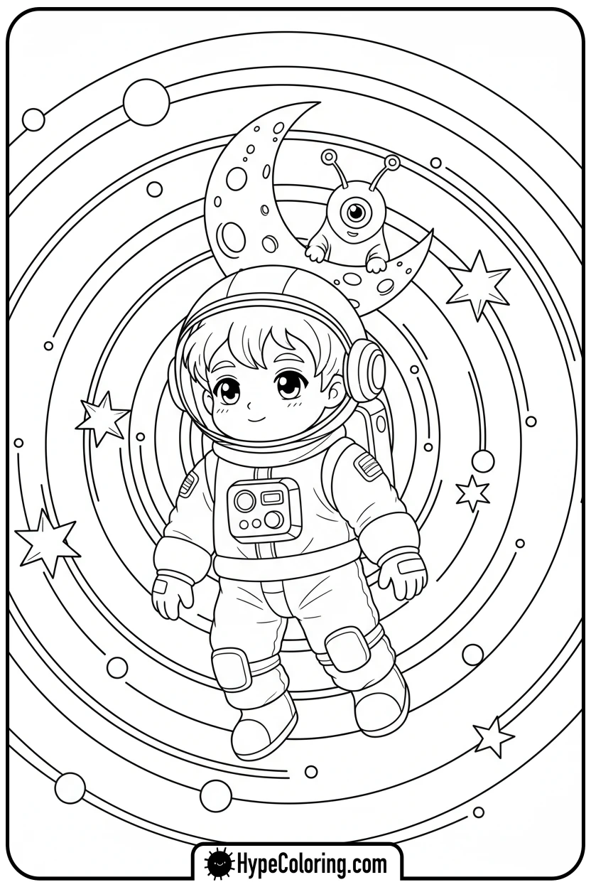 Click to download PDF anime-astronaut-boy-with-alien - cute anime coloring pages