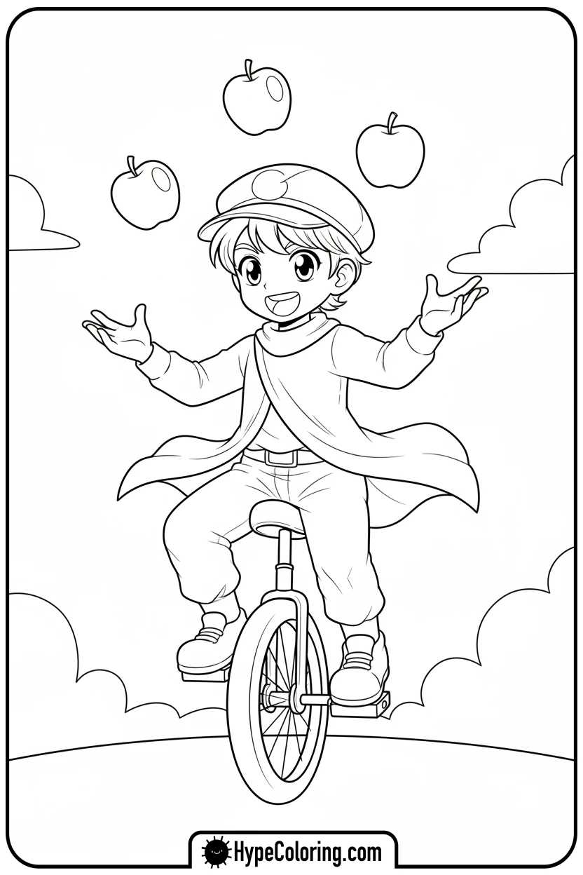 anime-character-juggling-unicycle - anime color pages
