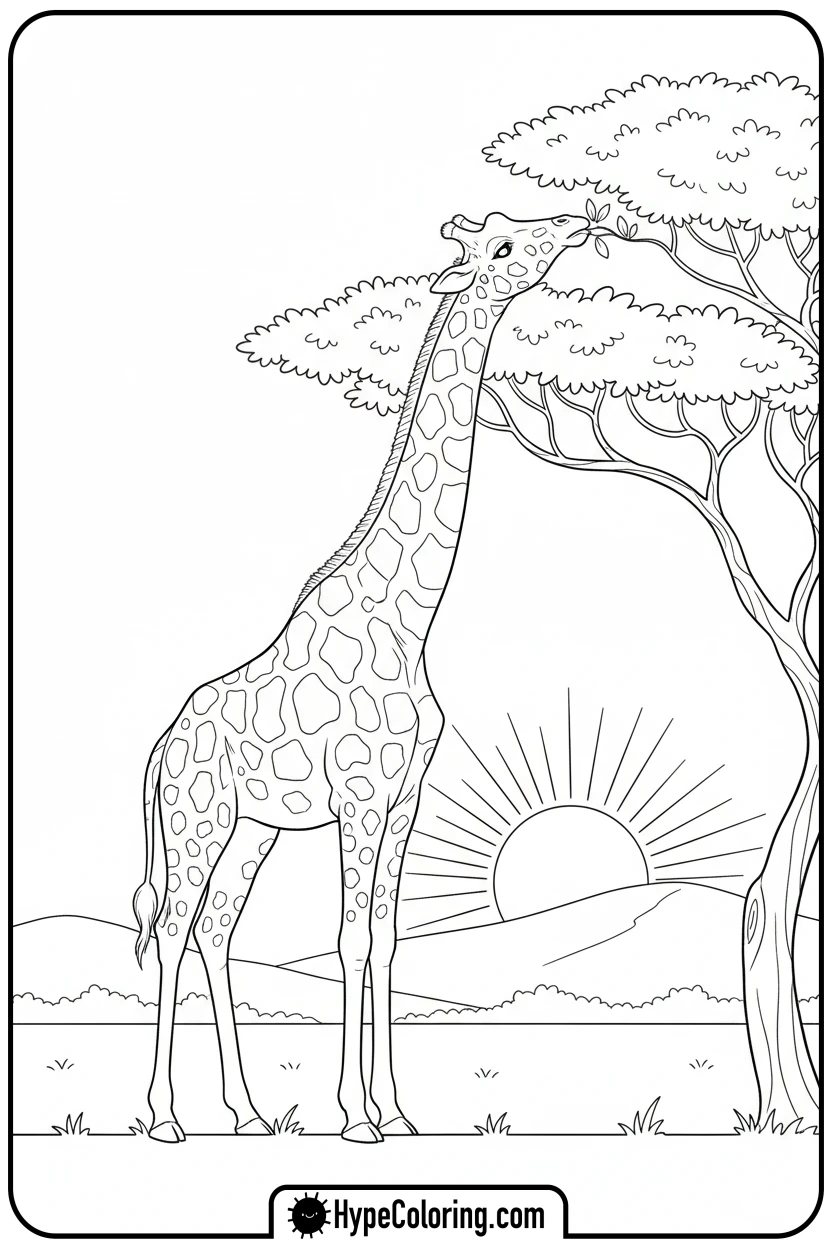 giraffe-eating-from-tree - coloring pages of savanna animals free printable