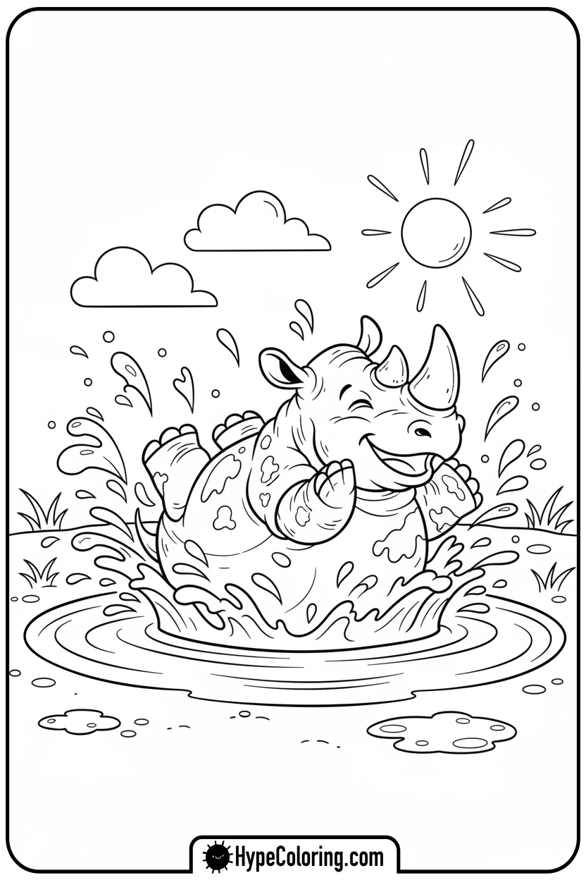 rhino-mud-bathing - coloring pages of savanna animals free printable