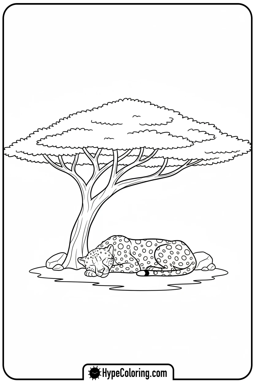 cheetah-napping-under-tree - coloring pages of savanna animals free printable