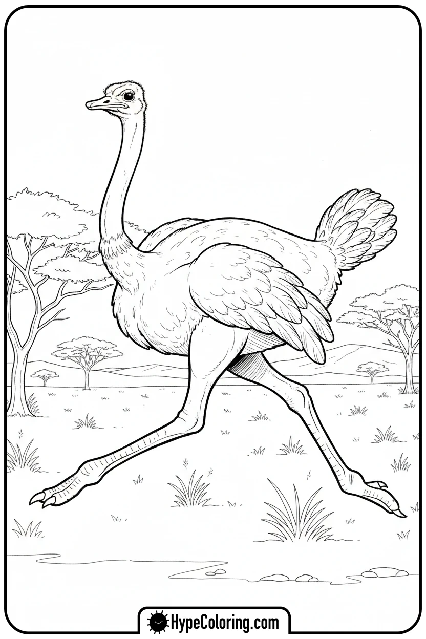 ostrich-running - coloring pages of savanna animals free printable