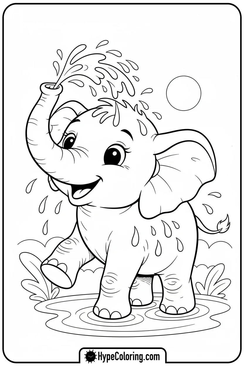baby-elephant-splashing - coloring pages of savanna animals free printable
