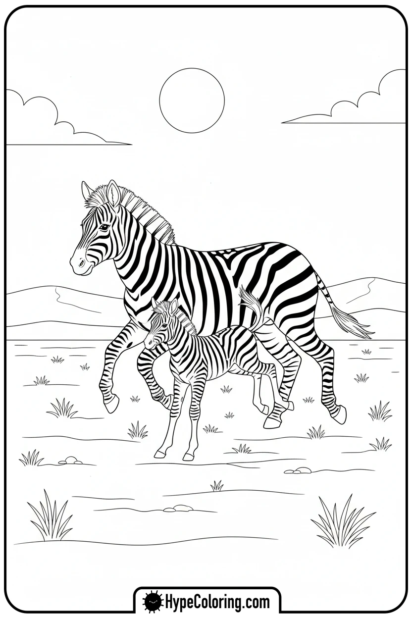 playful-zebra-foal - coloring pages of savanna animals free printable