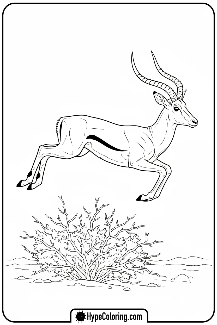 impala-leaping-over-bush - coloring pages of savanna animals free printable