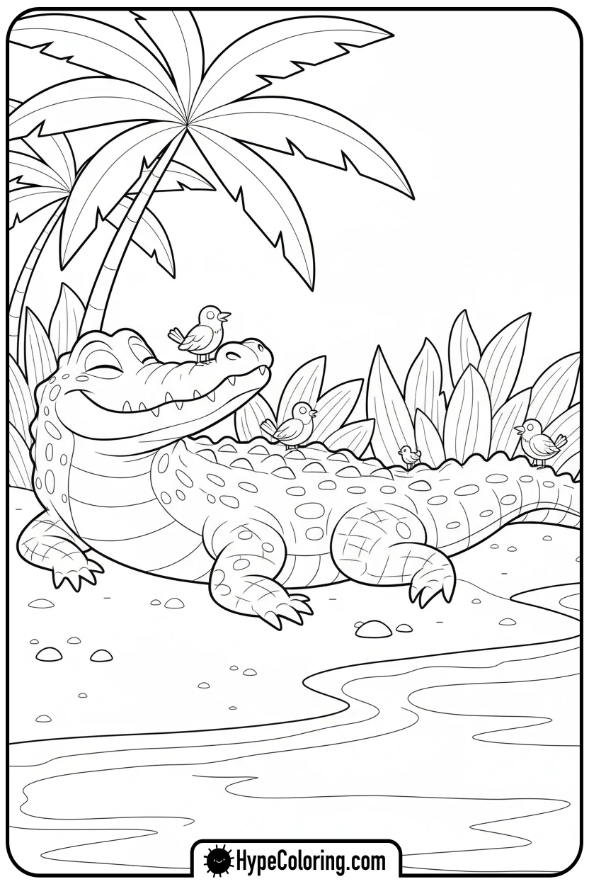 crocodile-sunbathing - coloring pages of savanna animals free printable