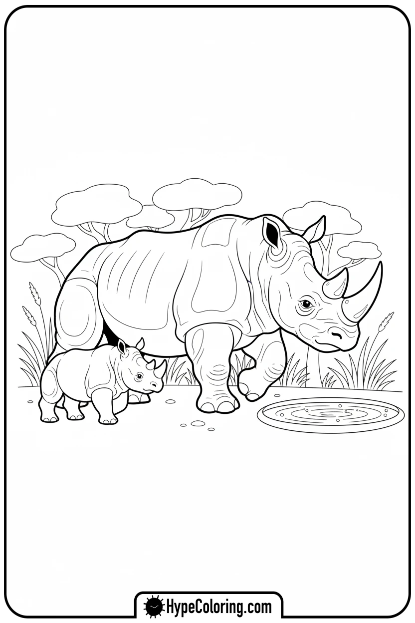baby-rhino-following-mom - coloring pages of savanna animals free printable