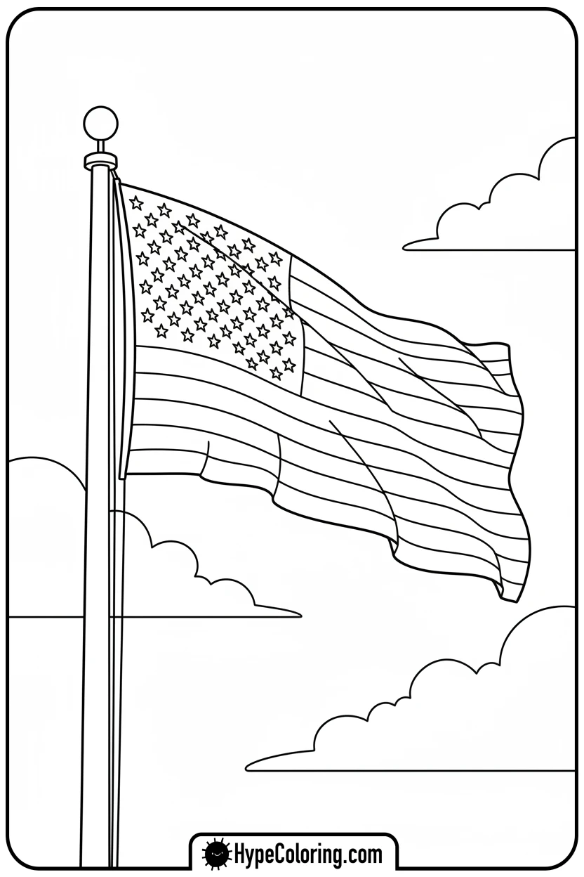 waving-us-flag-on-pole - flag usa coloring page