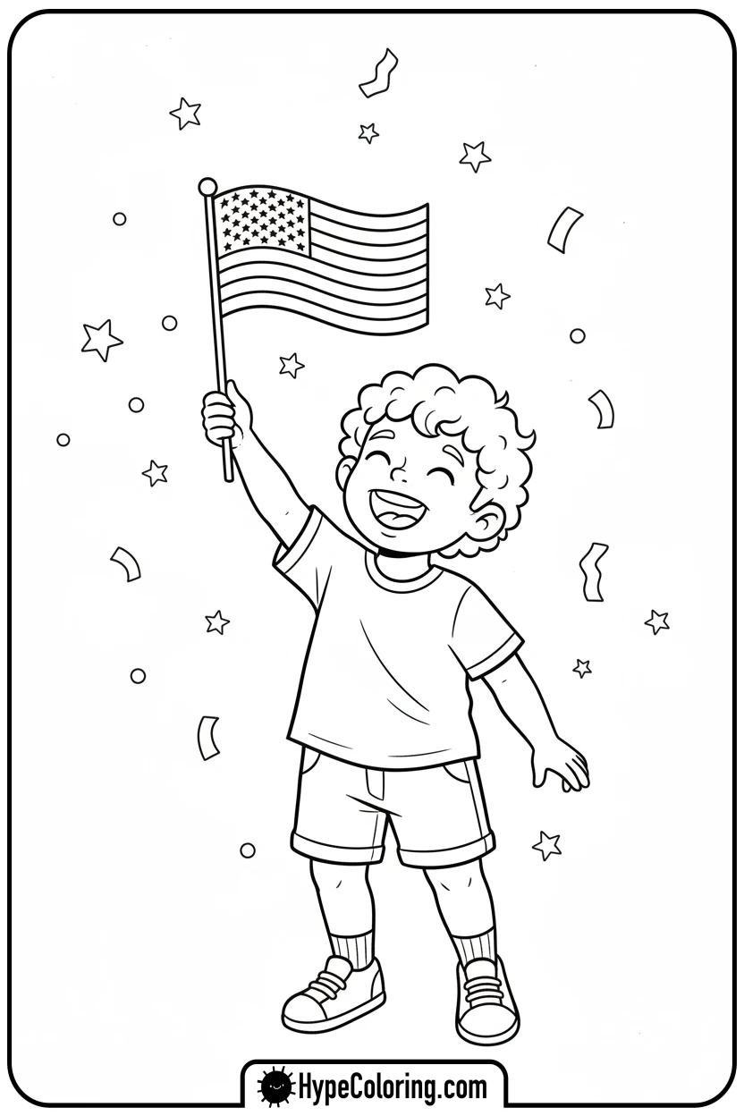 child-holding-usa-flag - flag usa coloring page