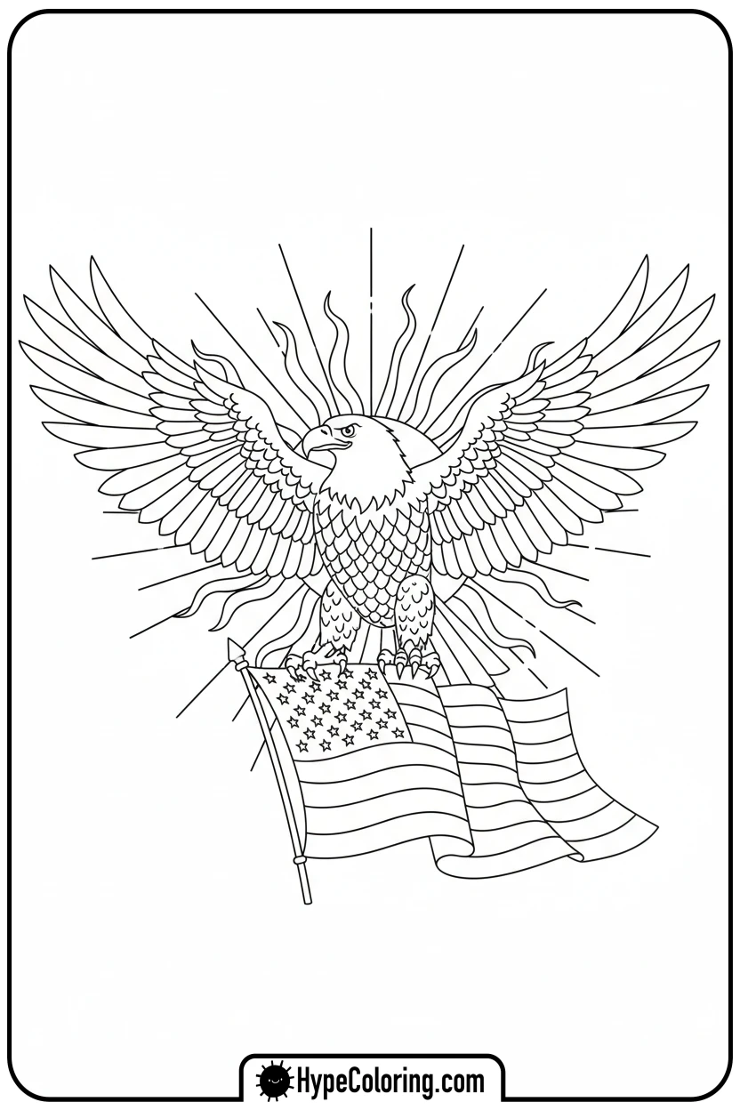 eagle-carrying-us-flag - flag usa coloring page
