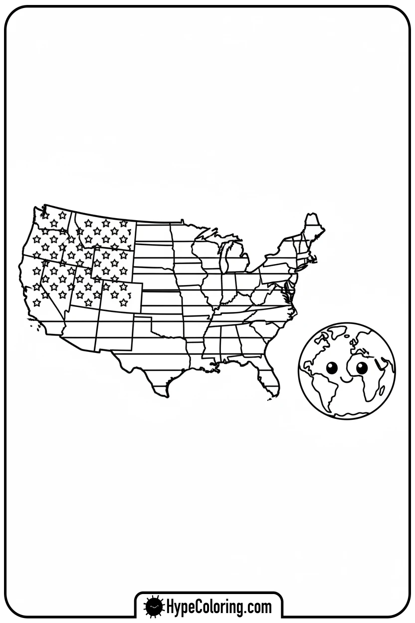 usa-flag-map-with-globe - flag usa coloring page
