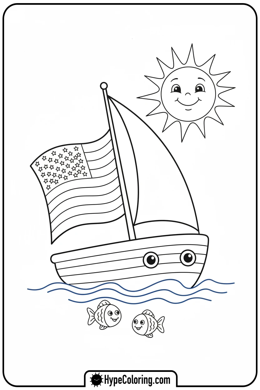 flag-sailboat-on-water - flag usa coloring page