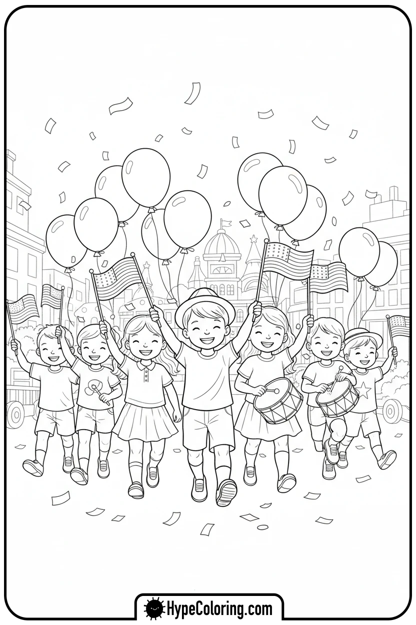 children-s-flag-parade - flag usa coloring page