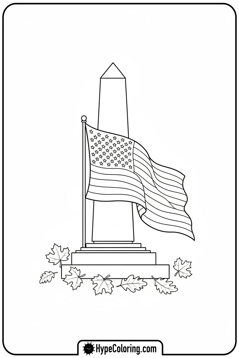 flag-draped-monument - flag usa coloring page