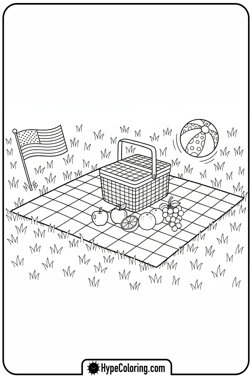 flag-picnic-scene - flag usa coloring page