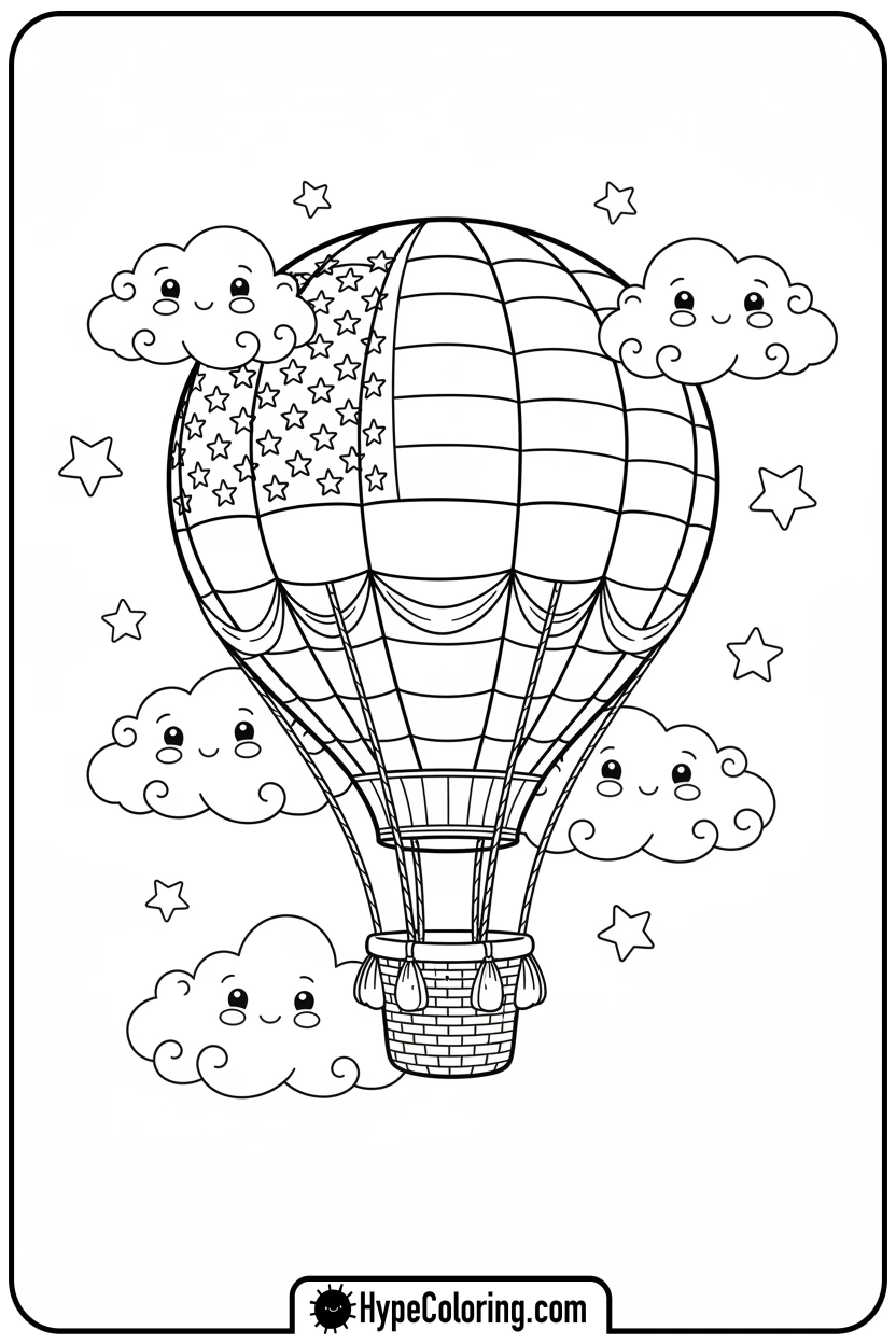 flag-hot-air-balloon - flag usa coloring page