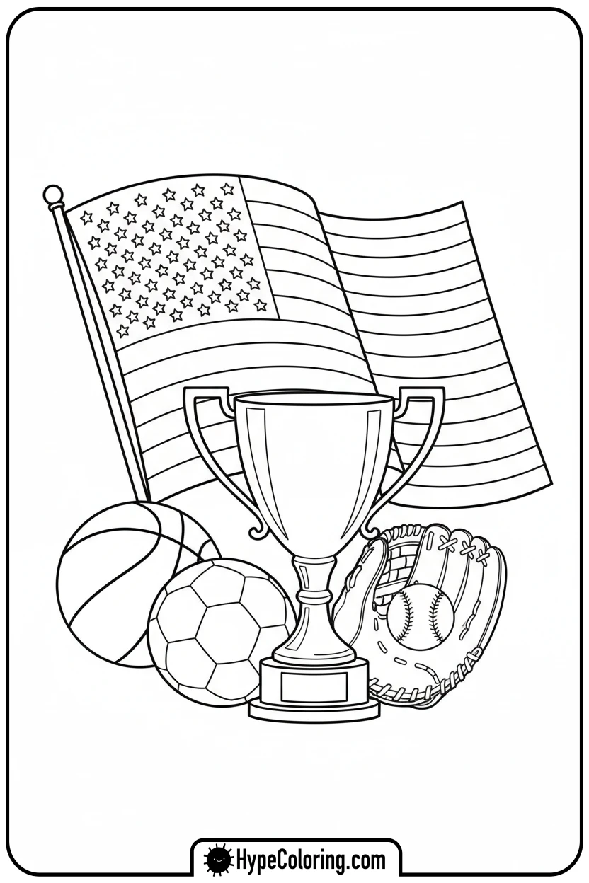 flag-and-sports-equipment - flag usa coloring page