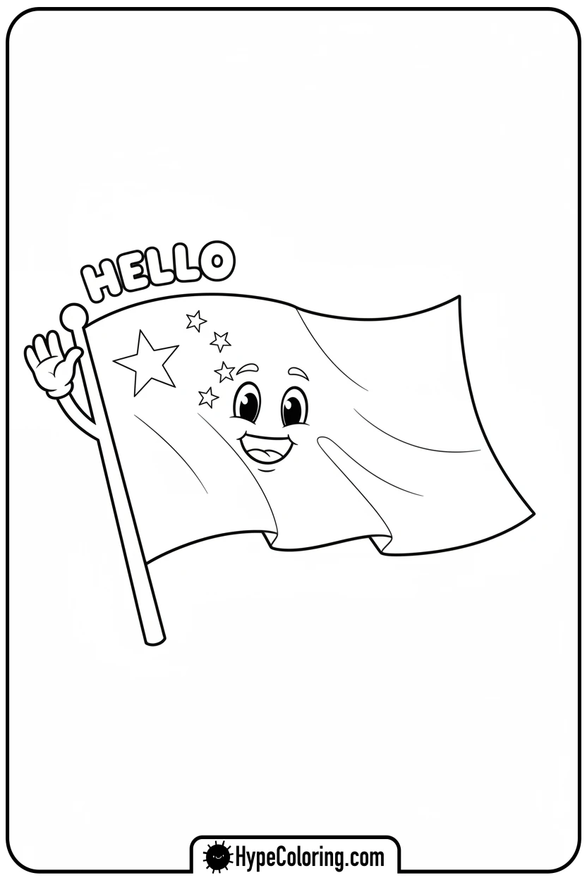 waving-chinese-flag-with-friendly-face - chinese flag coloring page