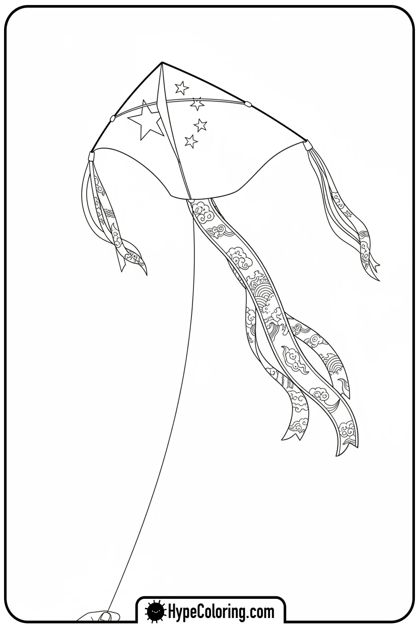 chinese-flag-kite-flying - chinese flag coloring page