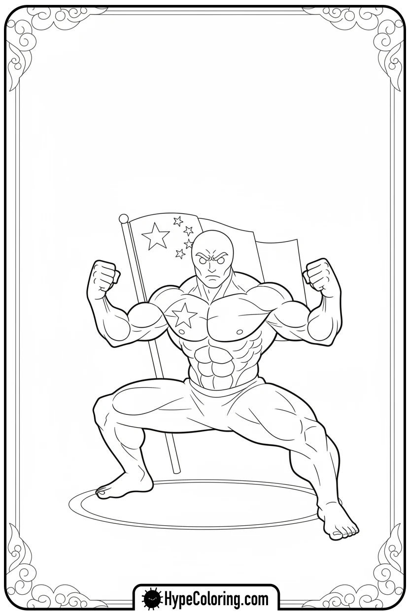 chinese-flag-in-kung-fu-pose - chinese flag coloring page