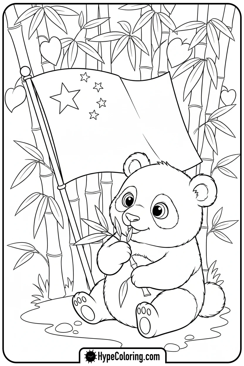chinese-flag-with-baby-panda - chinese flag coloring page