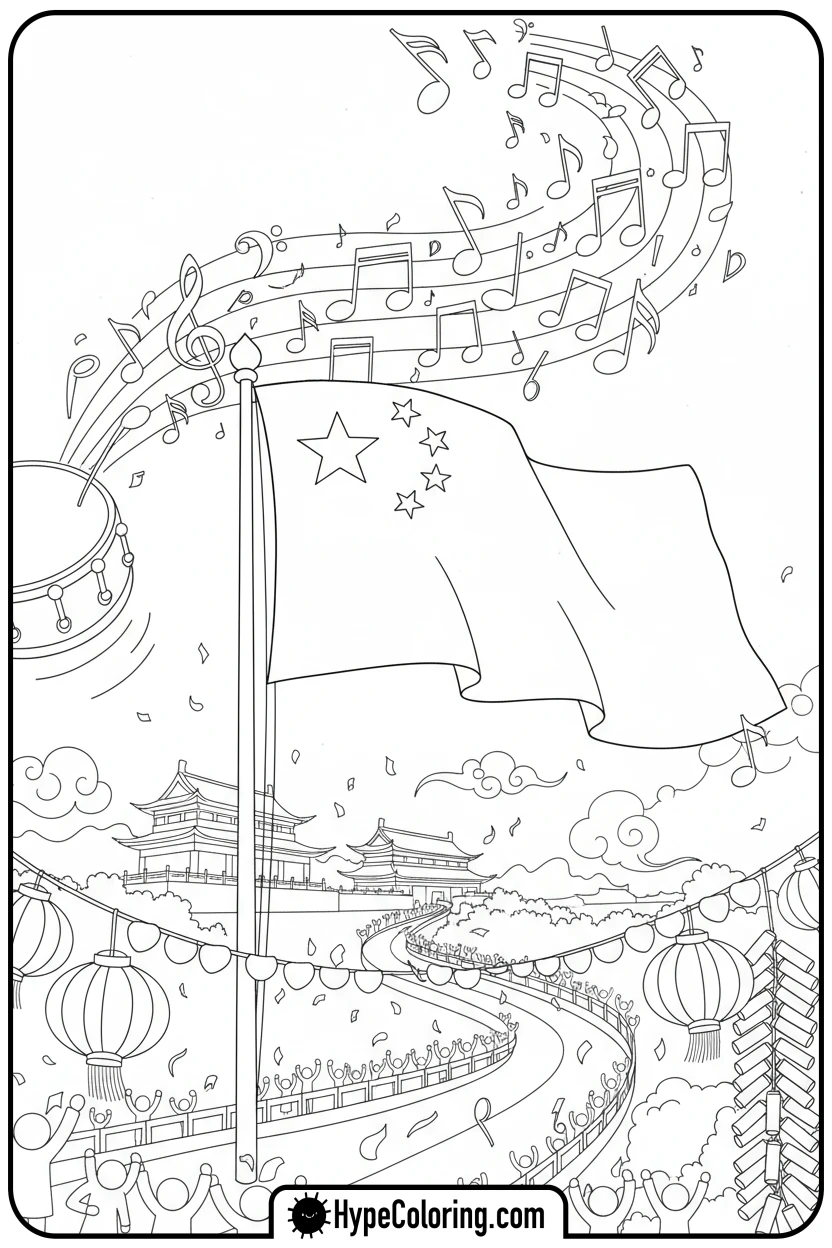 chinese-flag-leading-parade - chinese flag coloring page