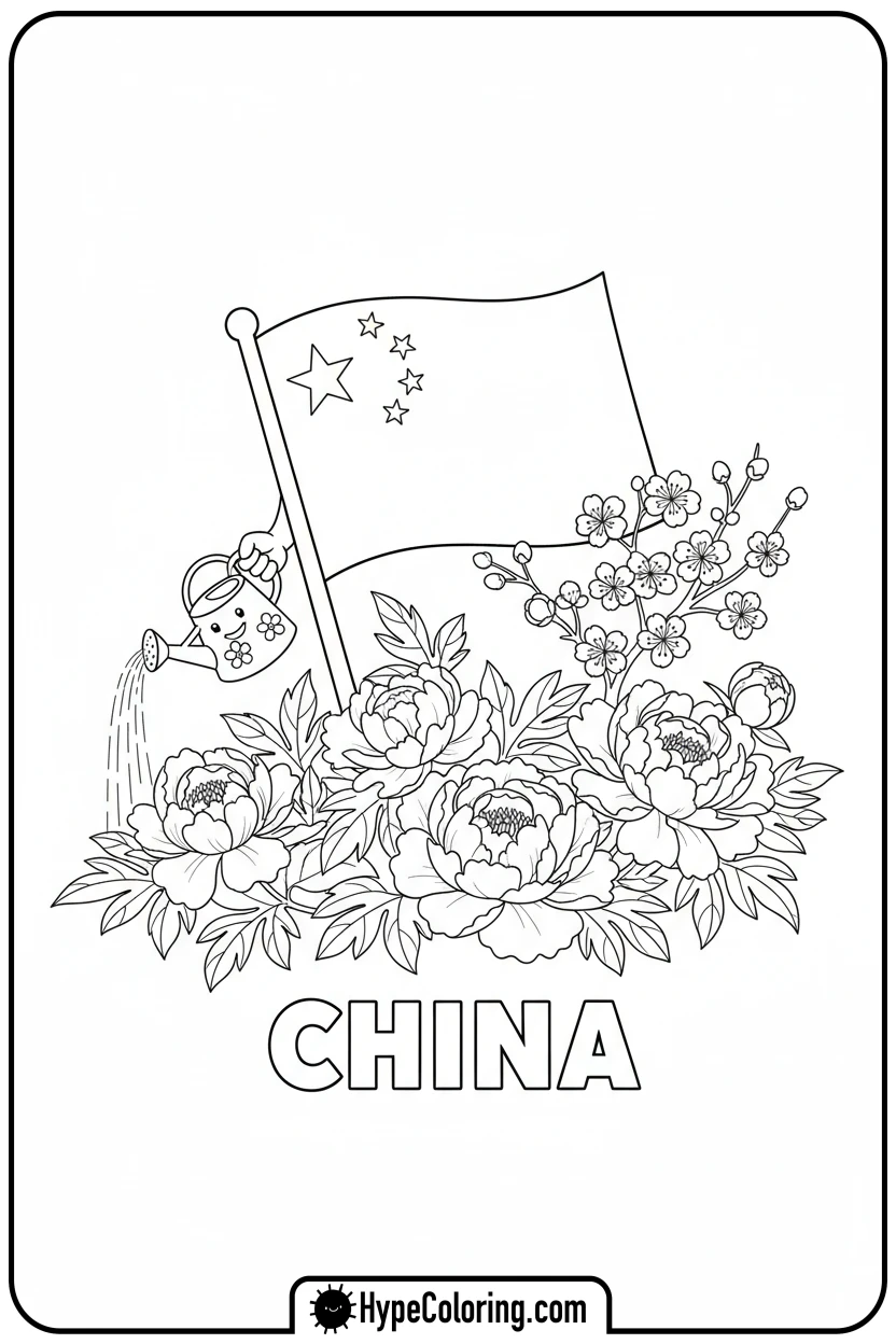 chinese-flag-gardening-flowers - chinese flag coloring page