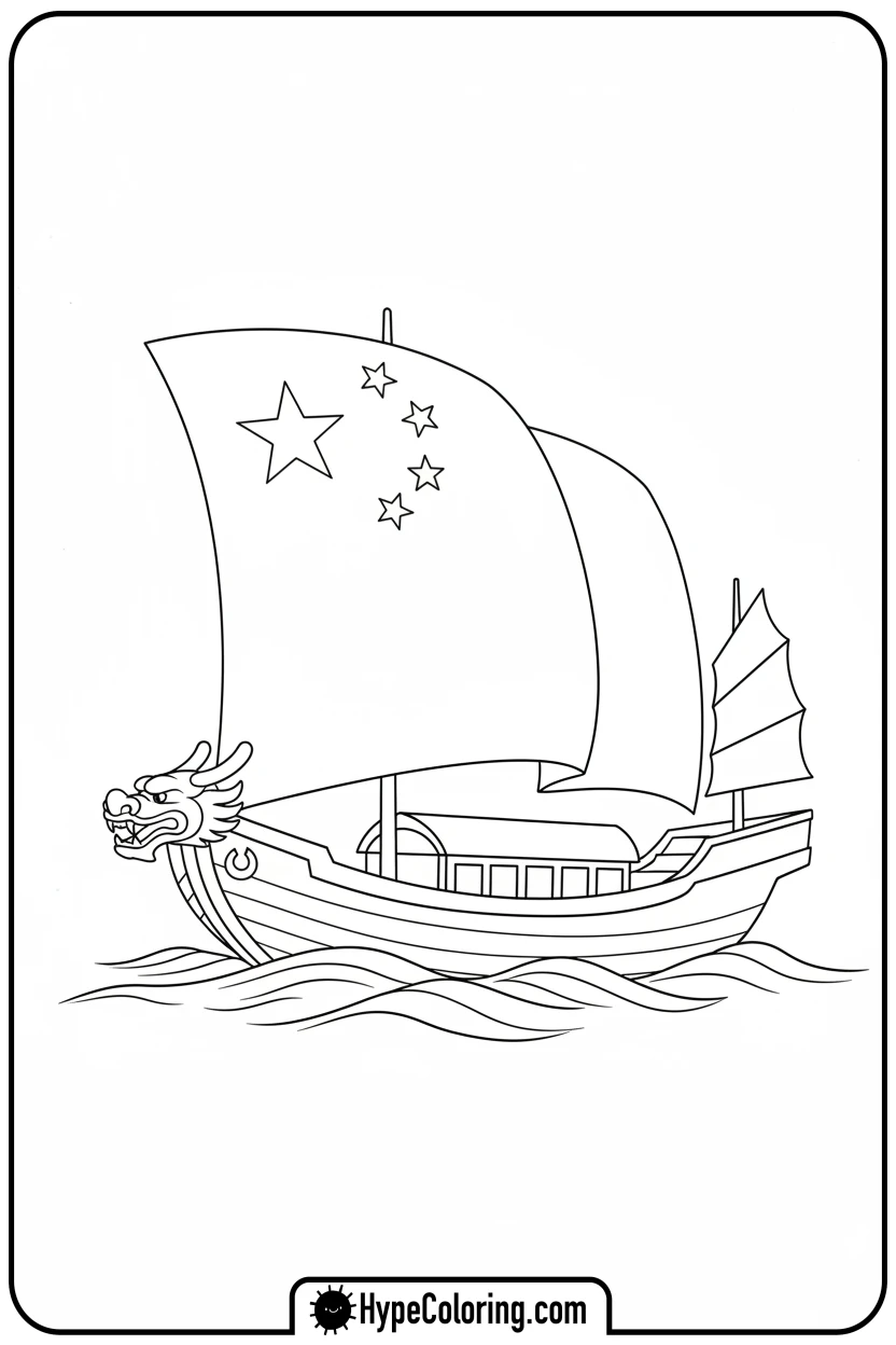 chinese-flag-sailing-on-boat - chinese flag coloring page