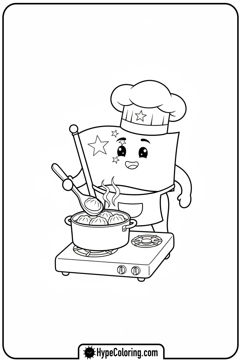 chinese-flag-cooking-dumplings - chinese flag coloring page