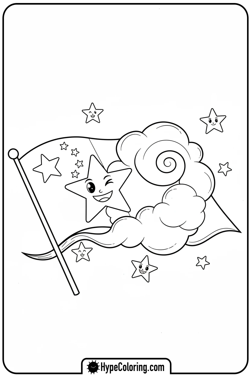 chinese-flag-peeking-from-cloud - chinese flag coloring page