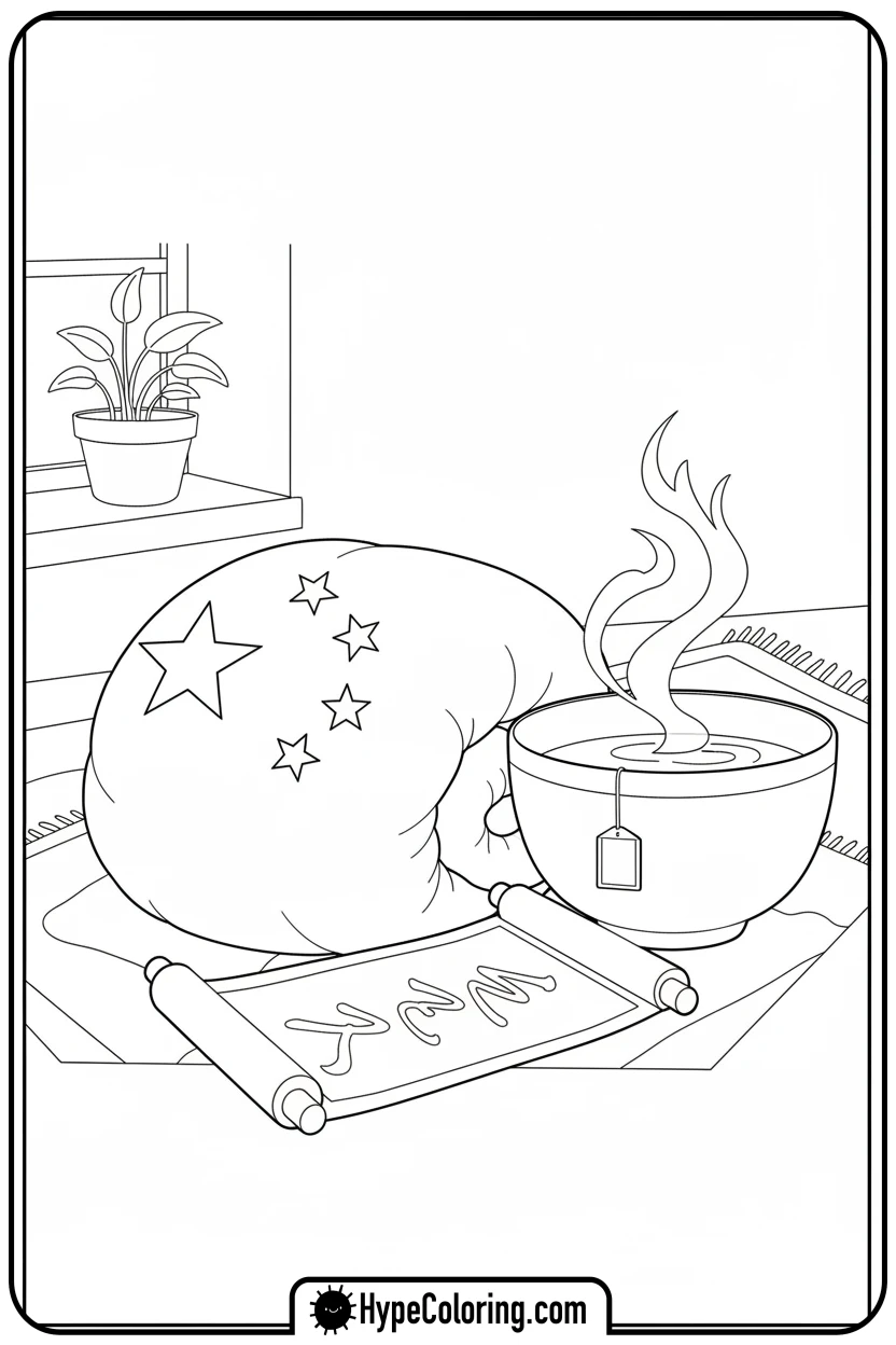 chinese-flag-enjoying-tea - chinese flag coloring page