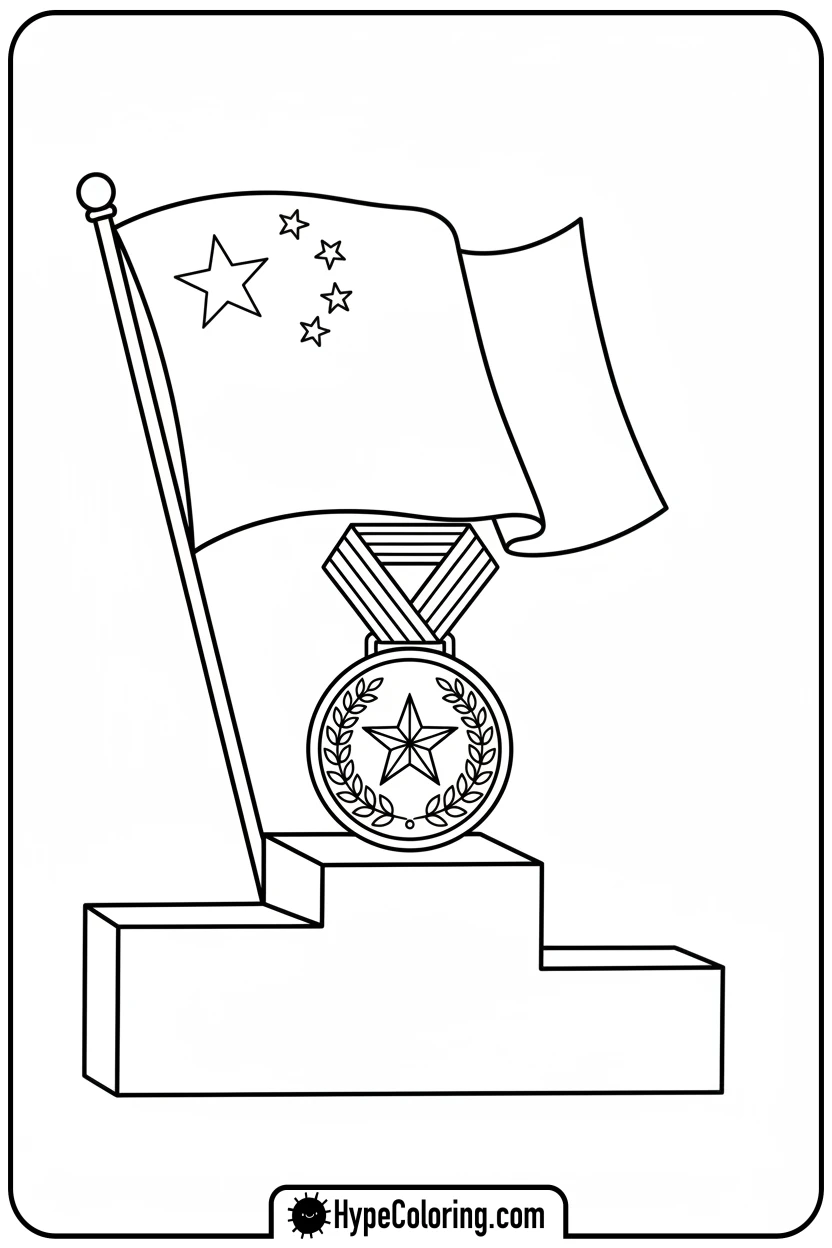 chinese-flag-winning-medal - chinese flag coloring page