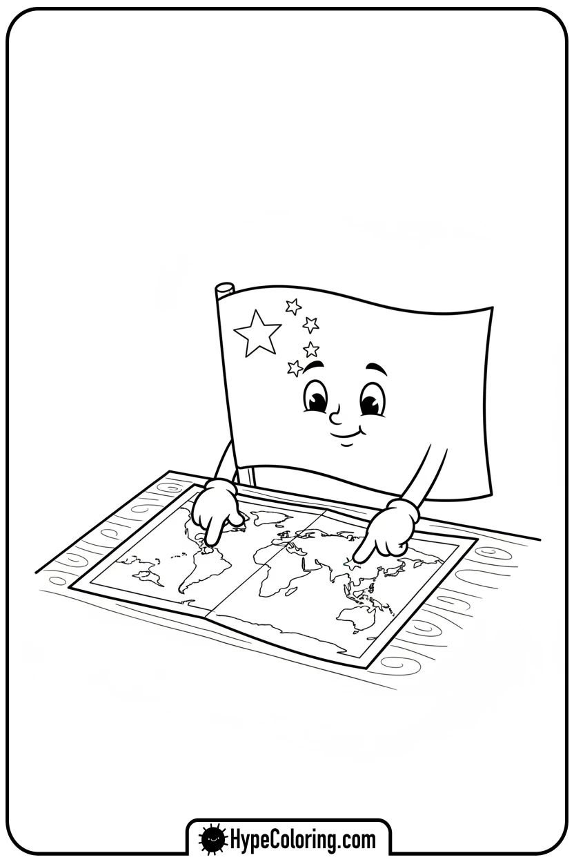 chinese-flag-exploring-world-map - chinese flag coloring page