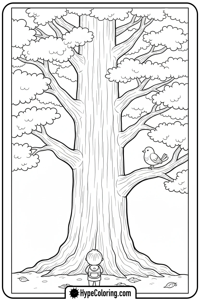 Click to download PDF redwood-tree-with-child - coloring book pages trees