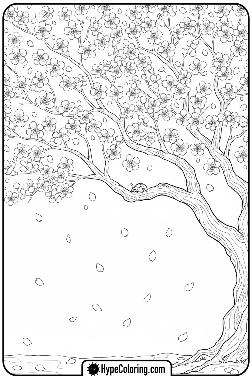 Click to download PDF cherry-blossom-tree-in-bloom - coloring book pages trees