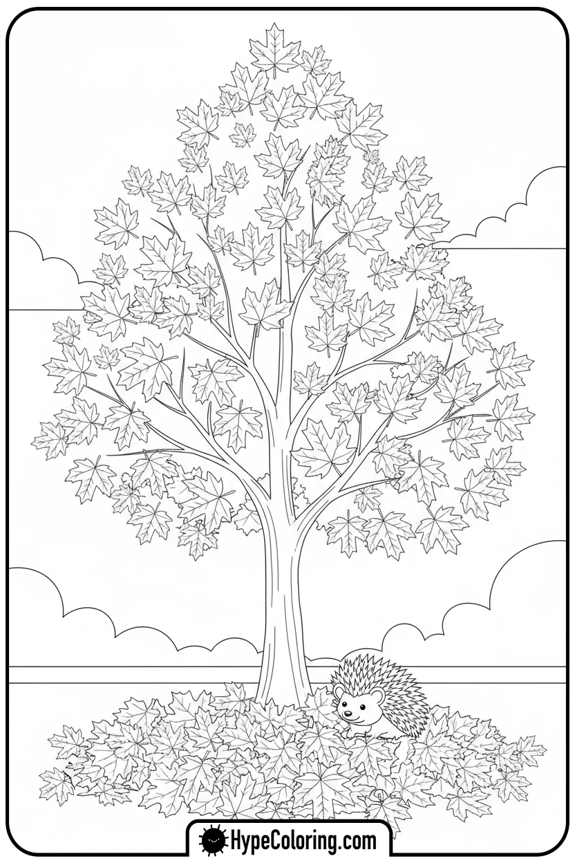 Click to download PDF autumn-maple-tree-with-fallen-leaves - coloring book pages trees
