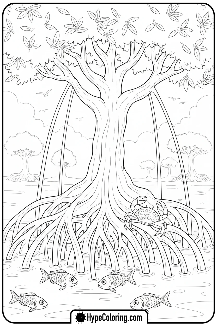 Click to download PDF mangrove-tree-with-stilt-roots - coloring book pages trees