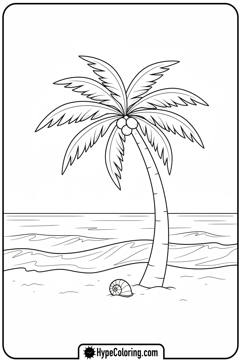Click to download PDF palm-tree-on-a-sunny-beach - coloring book pages trees