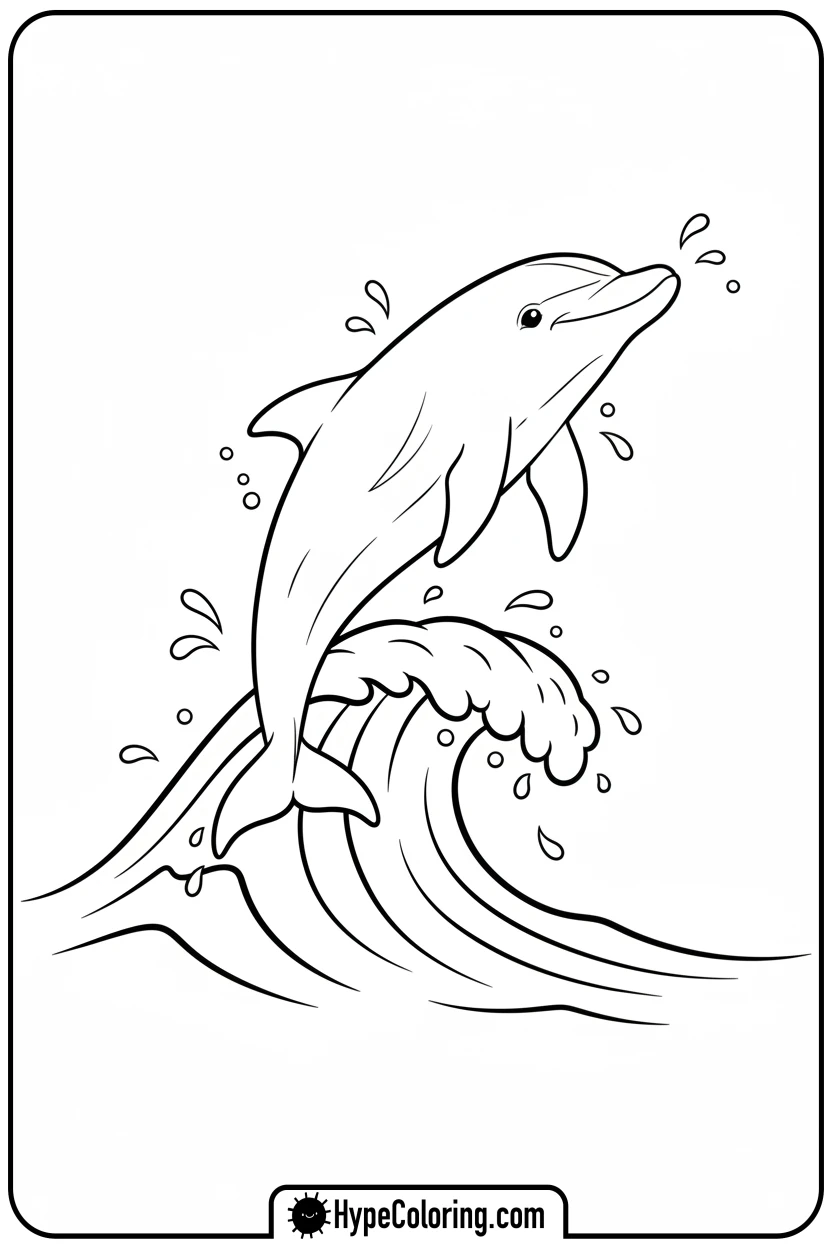dolphin-jumping-over-wave - dolphin coloring book pages