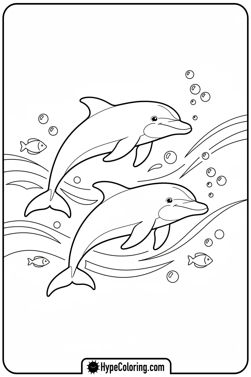 two-dolphins-swimming-together - dolphin coloring book pages