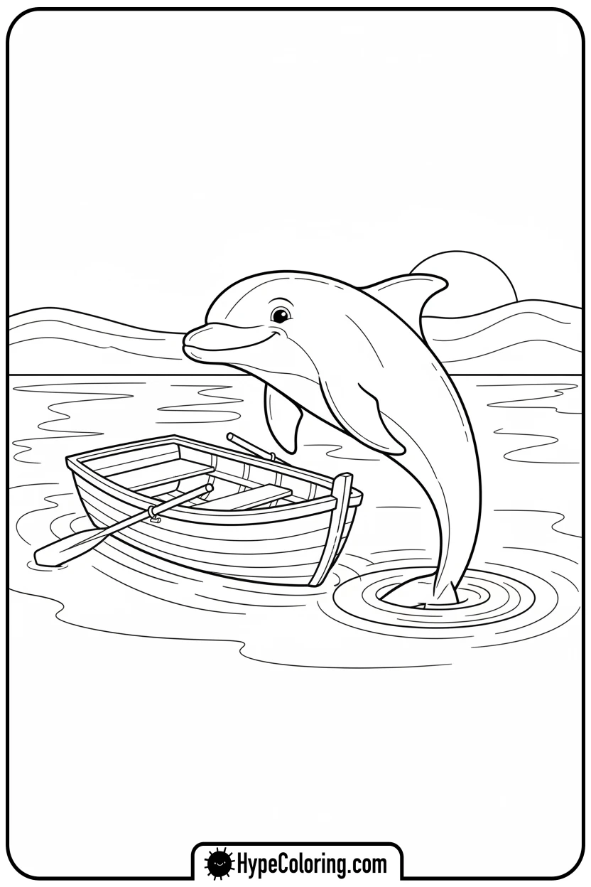dolphin-pushing-rowboat - dolphin coloring book pages