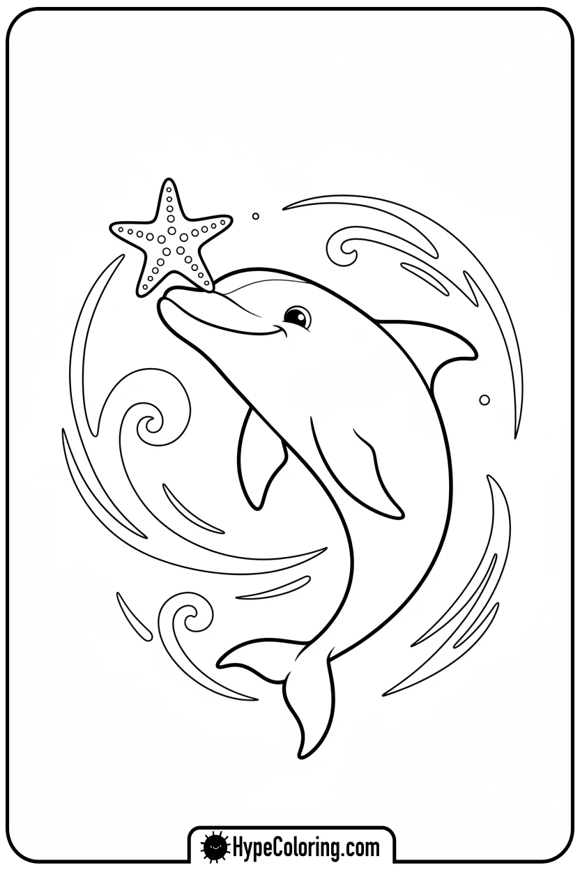 dolphin-with-starfish-on-nose - dolphin coloring book pages
