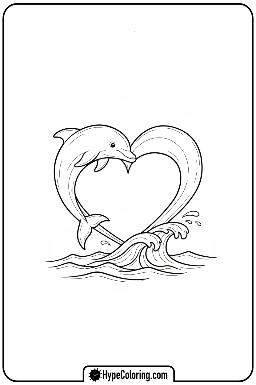 dolphin-making-heart-shape-jump - dolphin coloring book pages