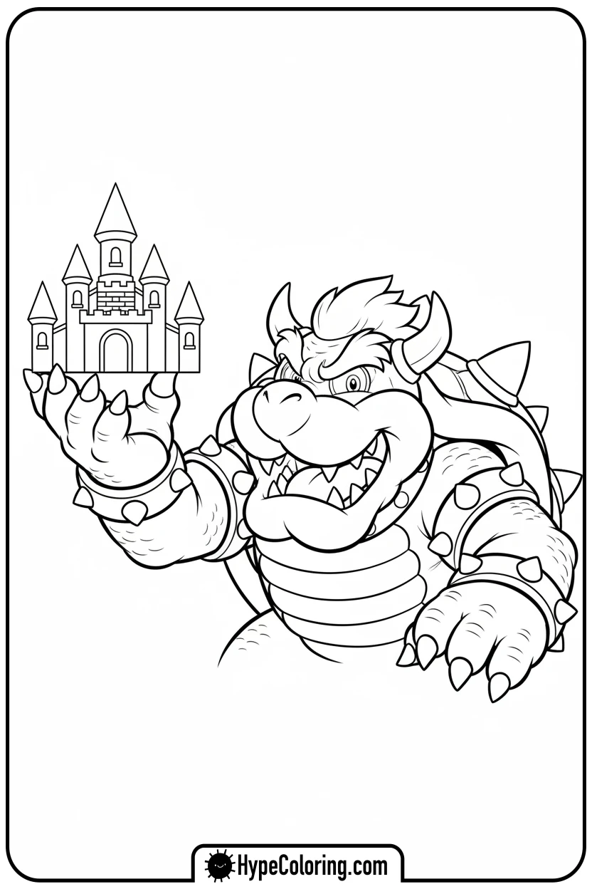 bowser-holding-castle - super mario coloring pages bowser