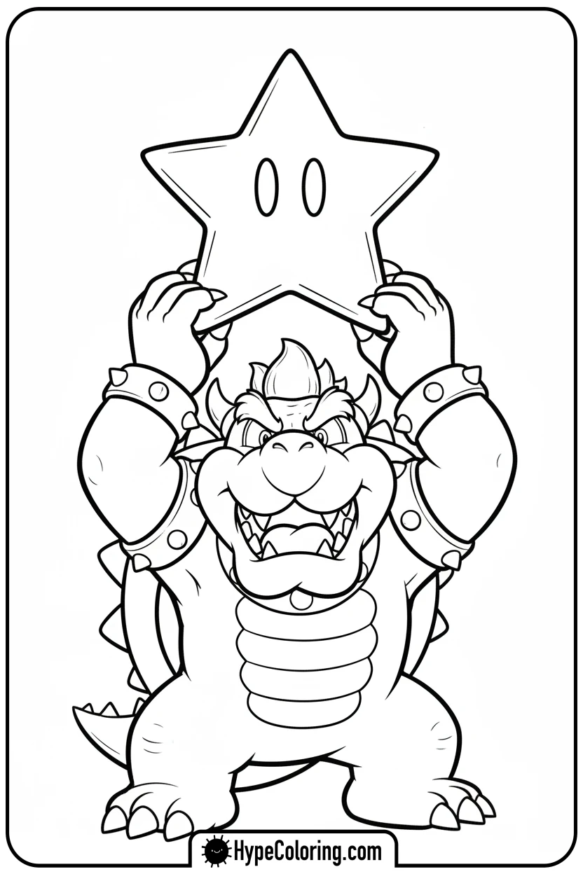 bowser-holding-super-star - super mario coloring pages bowser