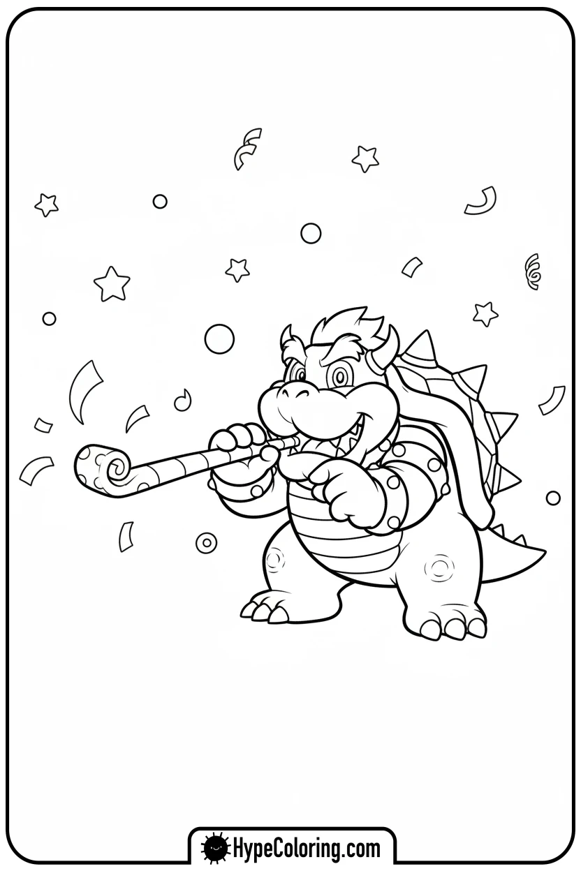 bowser-blowing-party-horn - super mario coloring pages bowser