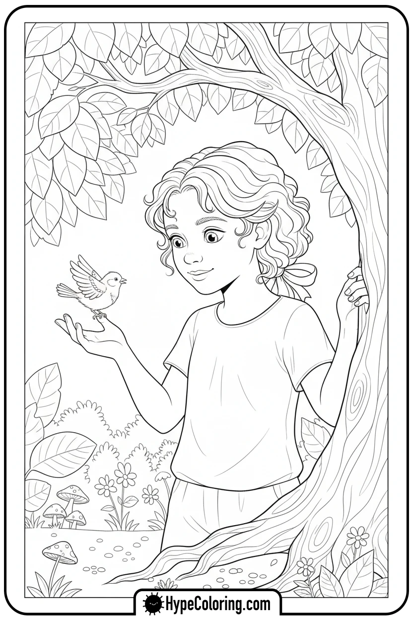 Click to download PDF ginny-helping-bird - free printable super kitties coloring pages